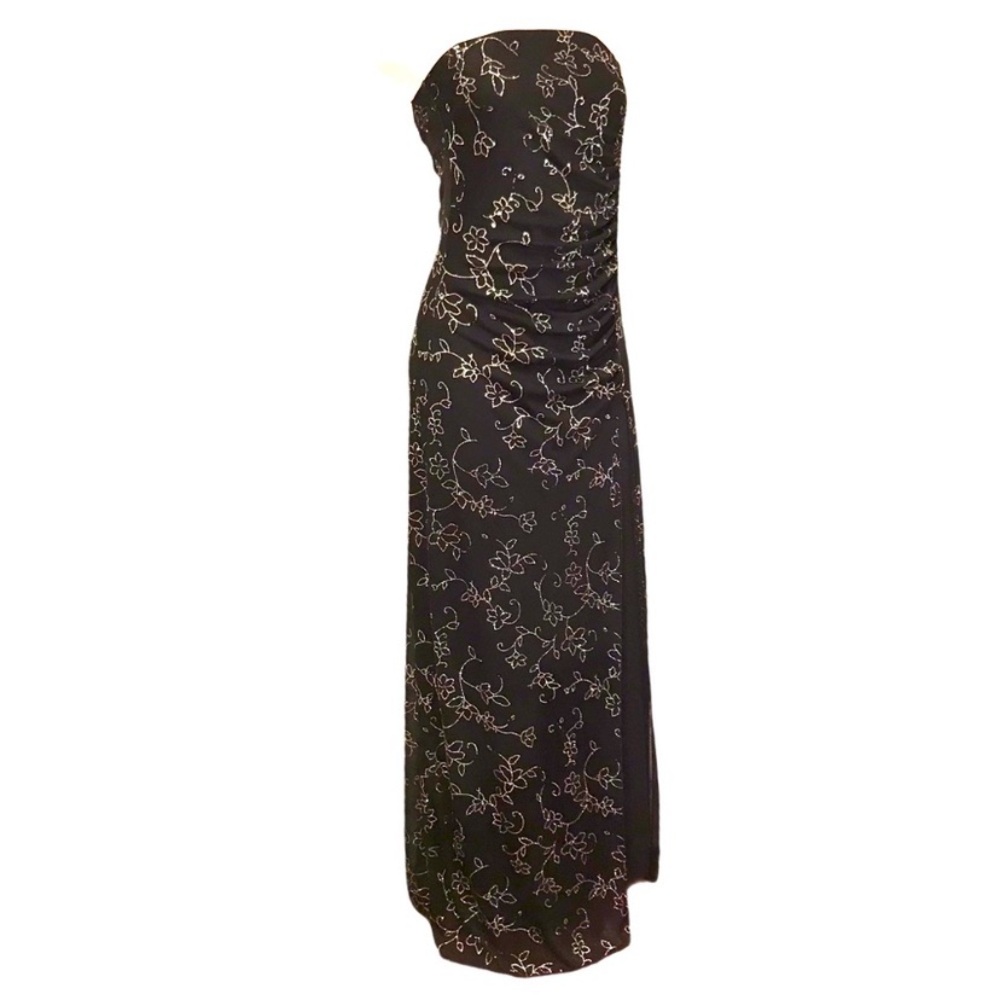 Strapless Long Dress Black Silver Sparkly Accents